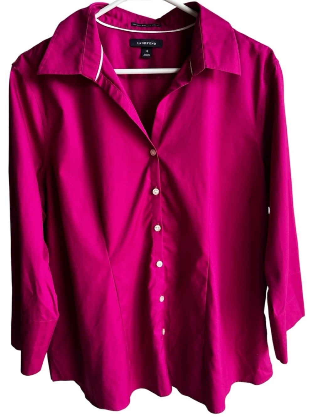 Lands' End Women's No Iron Pinpoint Oxford Button-Up Shirt Pink Size 18